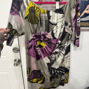 Miss Sixty Floral Midi Dress in Purple, Yellow, Black